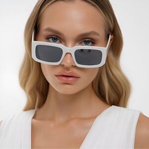 Women Men Sunglasses Fashion Retro Luxury Style Outdoor White Frame Square Clasy